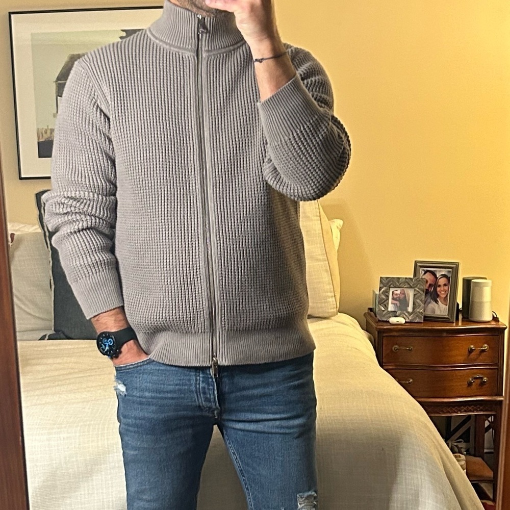 Theory | Gary Full Zip Jacket, Heavyweight Knit in Force Grey/Ivory (S) - Picture 2 of 16